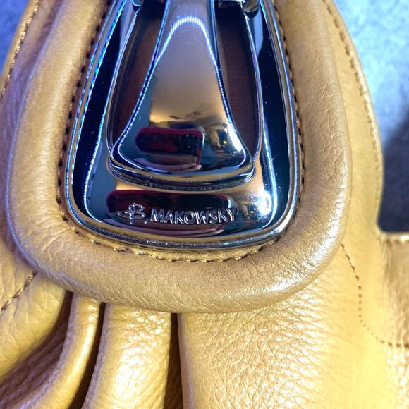 B. Makowsky Kayla Peach Leather Shoulder Bag, Y2K Large Handbag Leopard Interior - Picture 3 of 13